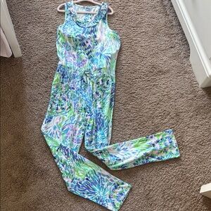 Kids Lilly Pulitzer Sleeveless Floral-Print Jumpsuit in Blue, Green & Lavender